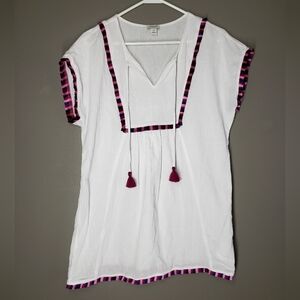 JCrew Womens Fringe Beach Tunic Size XS White Swim 100% Cotton Style #G4885